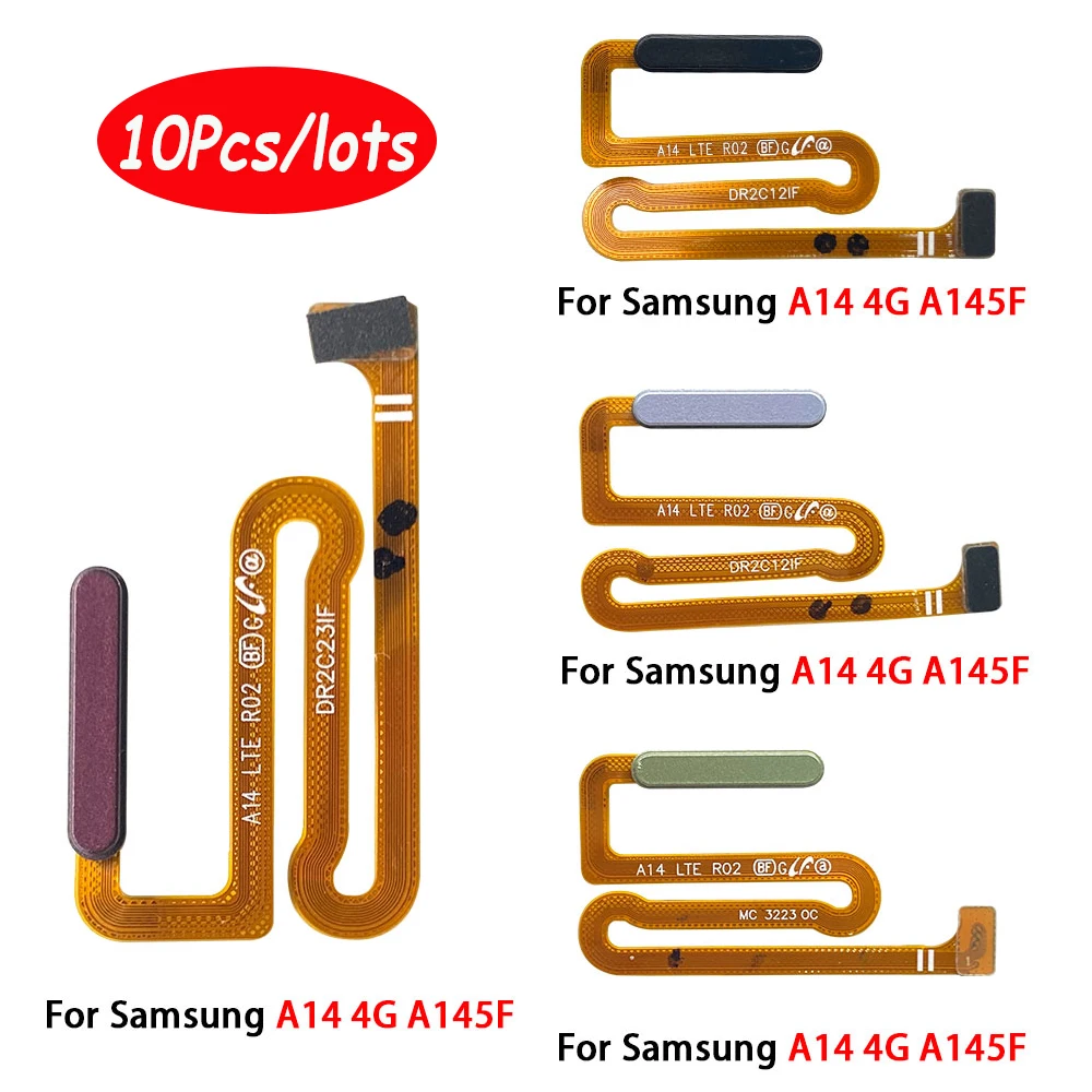 10Pcs，Fingerprint For Samsung A14 4G A145F A145P / A14 5G A146F A146P Home Button Fingerprint Menu Return Key Sensor Flex Cable