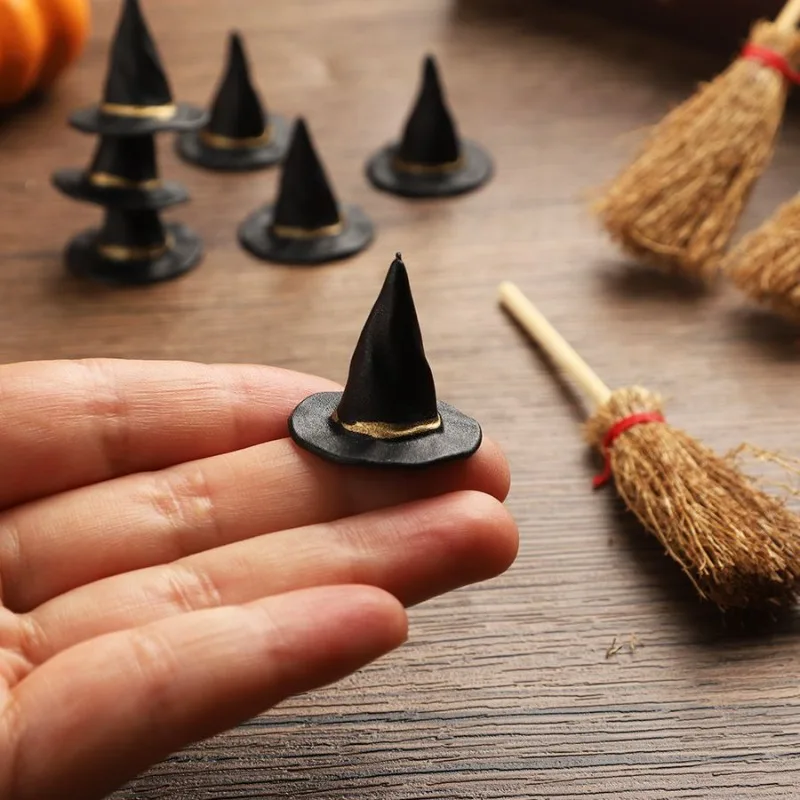 10/100pcs Mini Witch Hat and Broom Miniature Straw Brooms Halloween Party Craft Witches Decor Accessory Small Ornament DIY Decor - view 4