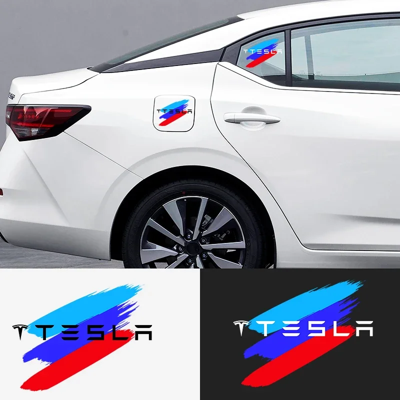 Car Logo Pattern Fuel Tank Cap Sticker Decal Decoration Accessories For Tesla Model 3 Invader 3 Model S X Y Roadster Car Styling