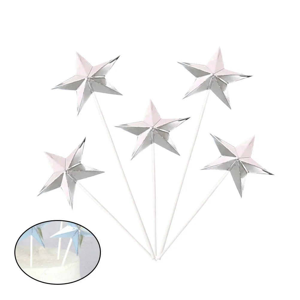 

60Pcs 3D Star Cake Picks Silver Medium Creative Cupcake Dessert Topper Party Birthday Wedding Decorations Cake Picks