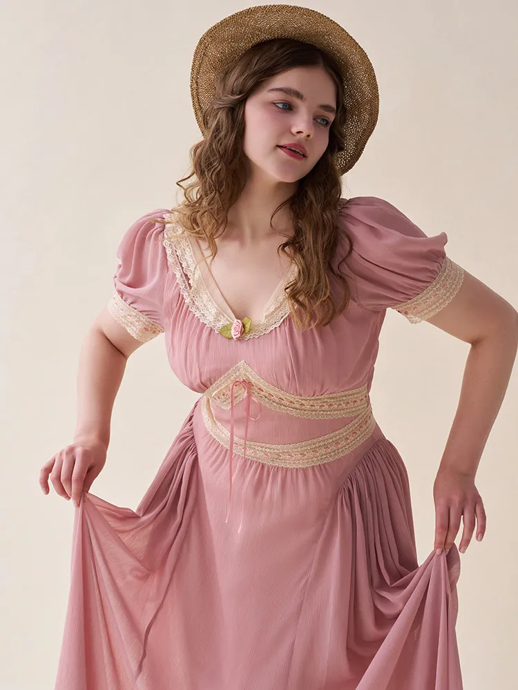 

TIYIHAILEY Spring Summer Women Dress Detachabl Full Sleeve Long Mid-Calf Ladies XL-4XL Vintage High Waist Plus Size V-Neck Lace