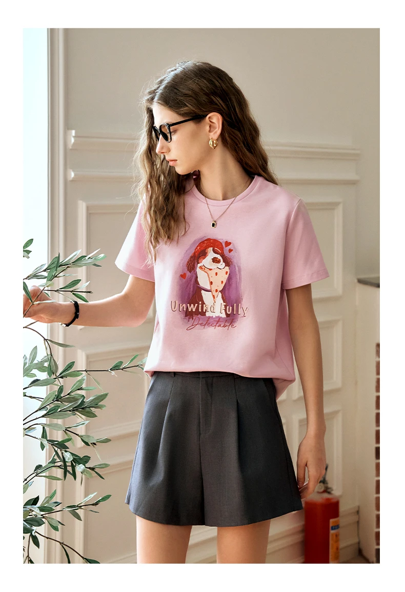 

OLrain Women Fun Printed Graphic T-Shirts Casual Short Sleeve Tee 2025 Summer Fashion Round Neck Purple Tops Woman O24XT91809