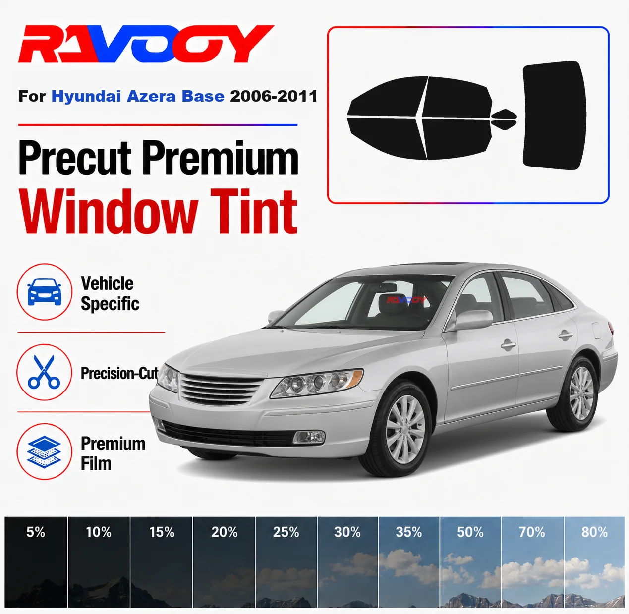 

Premium Precut Window Tint Kit Front Rear Windows Rear Windshield For Hyundai Azera Base 2006-2011 Car Solar Nano Ceramic Film