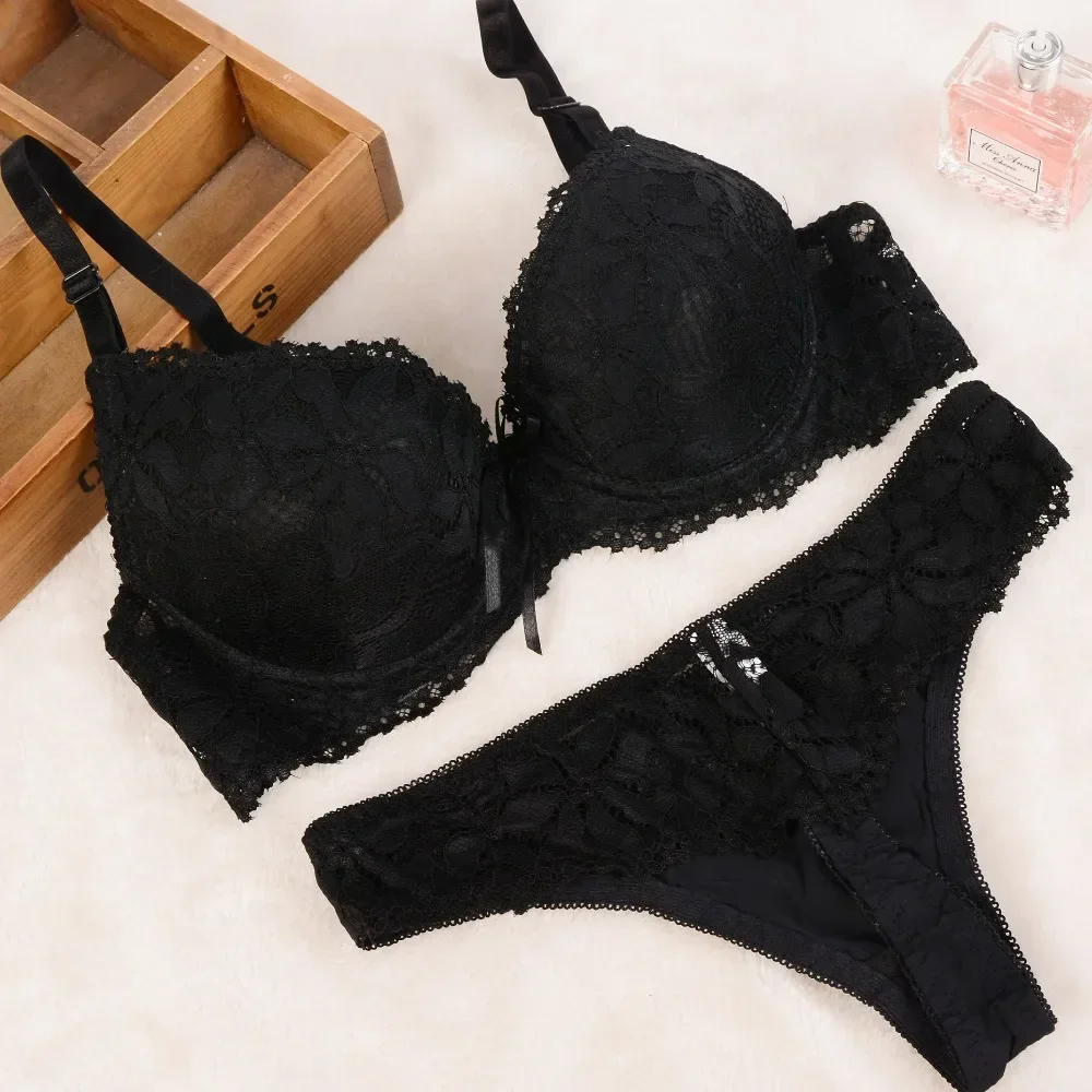 [Barato] nuevo conjunto de sujetador bordado de encaje 2024 conjunto de ropa interior push-up de talla grande para mujer conjunto de sujetador y bragas 32 34 36 38 Copa ABC para mujer
