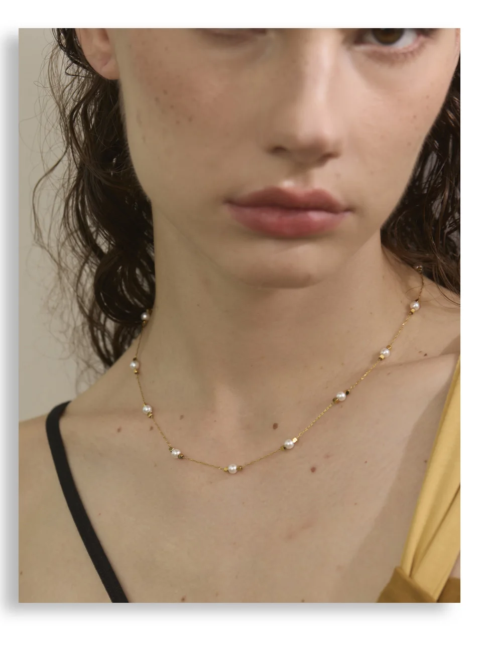Yhpup Waterproof Stainless Steel Simulated Pearls Square Thin Chain Necklace Waterproof Fashion Chic Jewelry 2025 Accessories