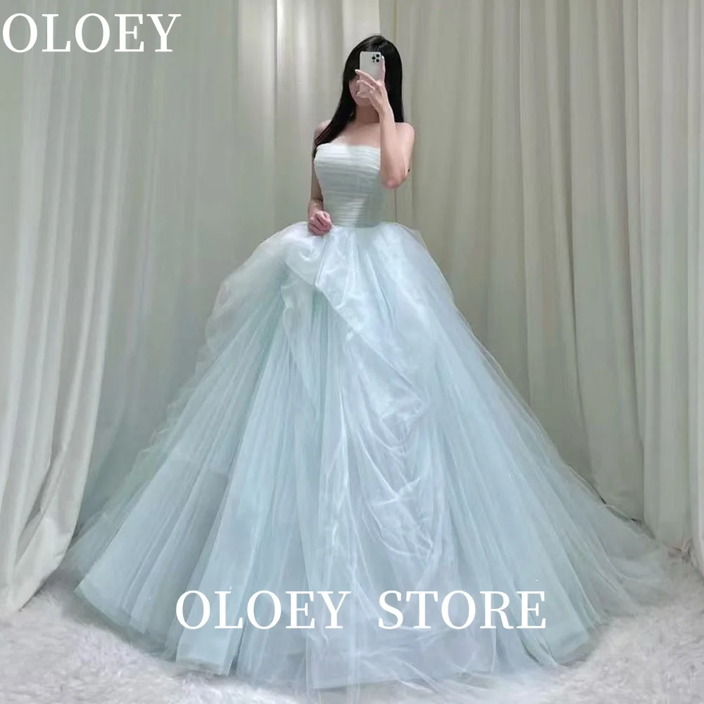 OLOEY Fairy Soft Tulle Wedding Dresses Korea Photo shoot Strapless Sweep Train Princess Evening Gowns Formal Party Customized