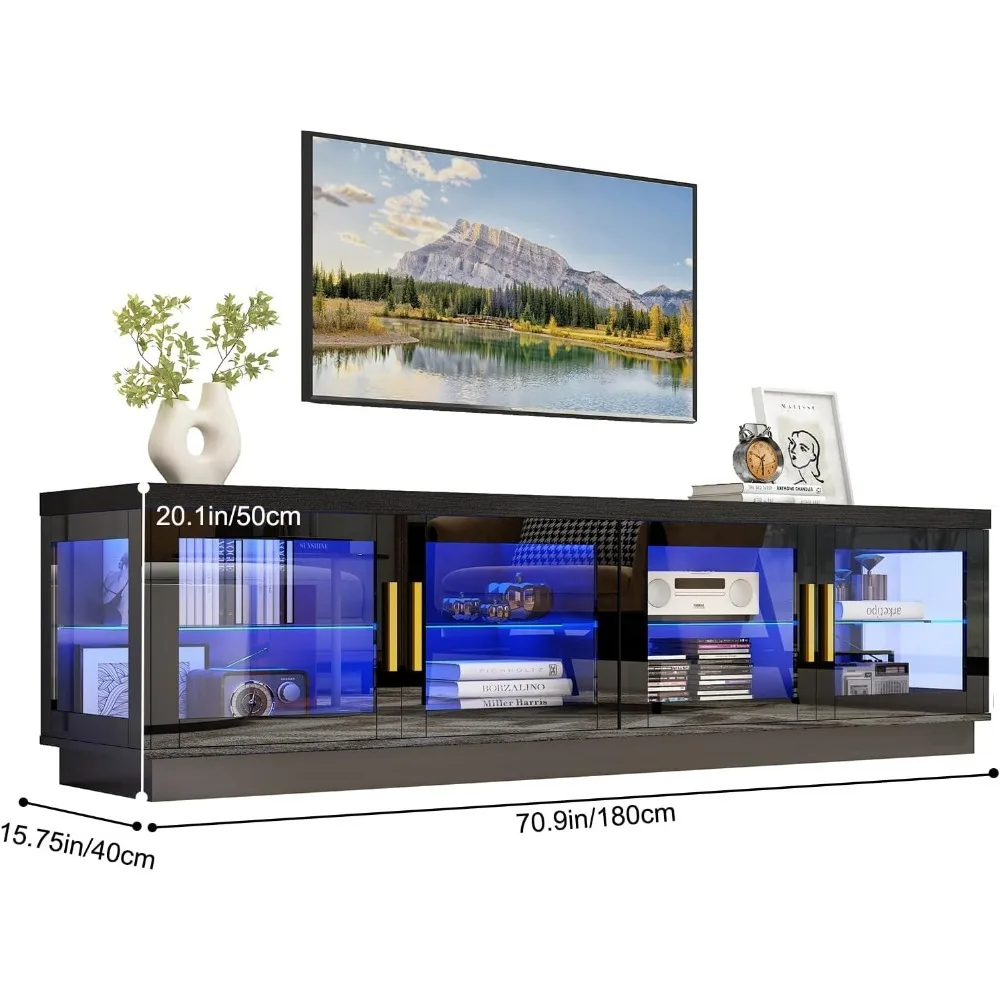 LED TV Stand with Storage Cabinet & RGB LED High Glossy Modern TVs Stand for Living Room TV Console