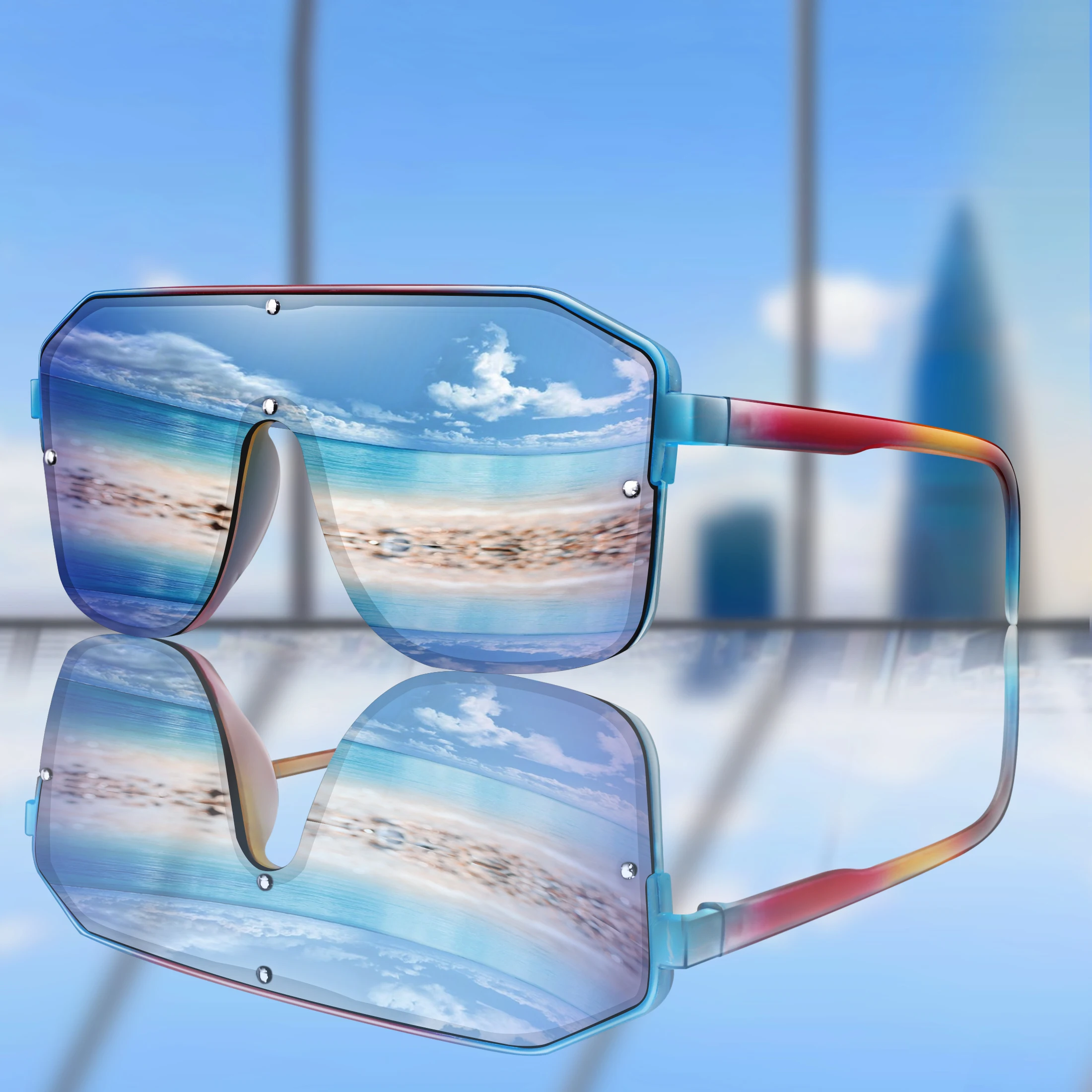 العلامة التجارية الجديدة مربع كبير إطار النظارات الشمسية الرجال النساء نظارات الموضة في الهواء الطلق الرياضة ركوب الدراجات القيادة السفر يندبروف نظارات مهرجان