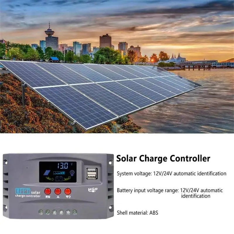 Mppt Solar Charge Controller Solar Panels Battery Intelligent Regulator With Dual USB Port Auto Paremeter Adjustable LCD Display