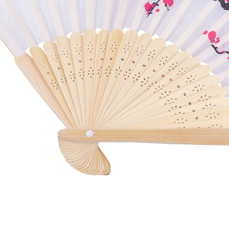 2 Pcs Foldable Hand Held Fan: 1Pcs Bamboo Flower Printed Japanese Style Folding Fan & 1Pcs Plum Blossom Silk Folding Fan