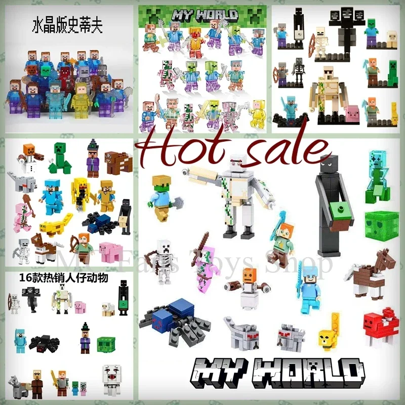 Multiple 16pcs Minecrafte Blocks Creeper Figure Model Man Assembly Block Set Children Steve Diamond Sword Boy Toy Birthday Gift