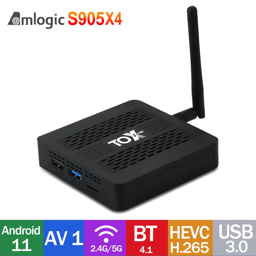 Original TOX3 Android11 Smart TV Box AV1 4G 32G Amlogic S905X4 Quad Core 2.4G/5G 2T2R WiFi BT 1000M LAN TV Prefix VS Tanix X96