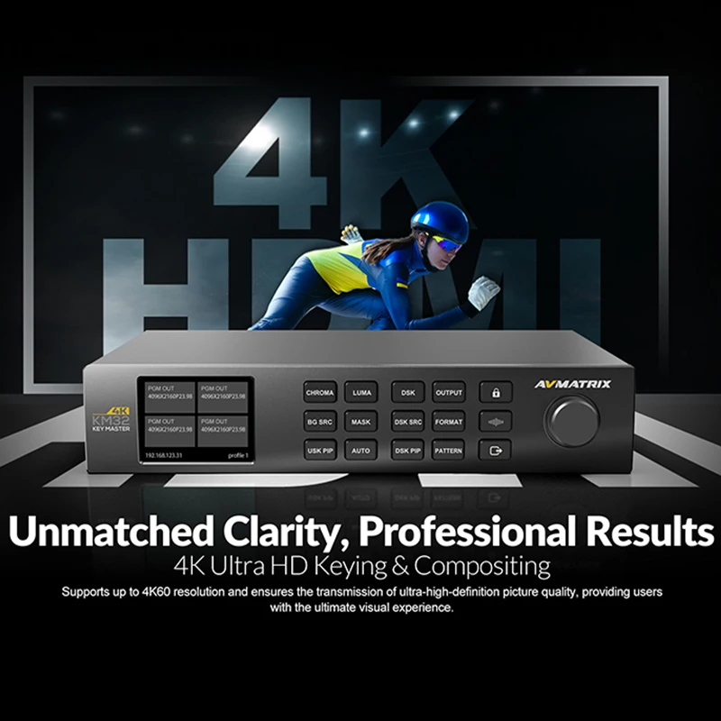 AVMATRIX KM32-4K 4K HDMI en tiempo Real Chroma Key Master Video Switcher One-Touch Smart Keying Control de plataforma Dual compatible con DSK y PIP