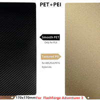 Upgrade 170x170mm Adventurer 3 Build Plate PEI Sheet Smooth/Textured PET+PEI Spring Steel Heated Bed for FlashForge Adventurer 3