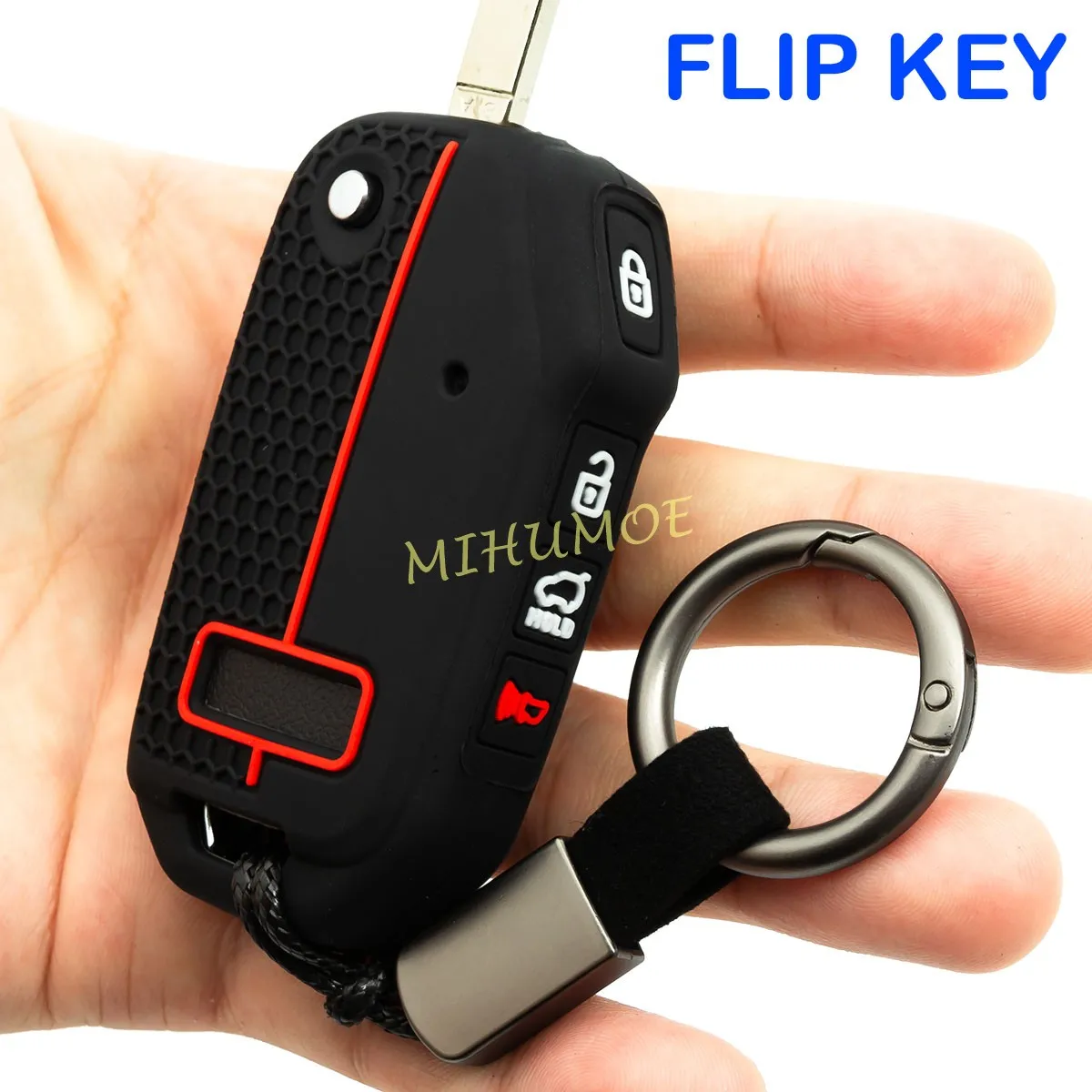 

Silica Gel 4 Buttons Car Flip Key Fob Chain Case Cover For Kia Forte LXS Sportage K5 Niro Seltos LX Soul X-Line Ceed K8