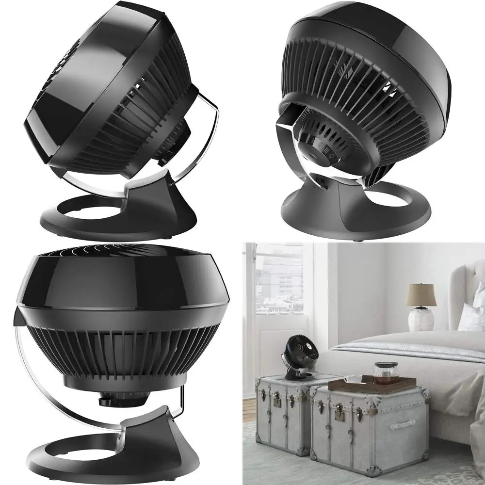 

Вентилятор-циркулятор воздуха с 3 скоростями, мощный и тихий, идеально подходит для дома, офиса и спальни, легко чистится, черный цвет.