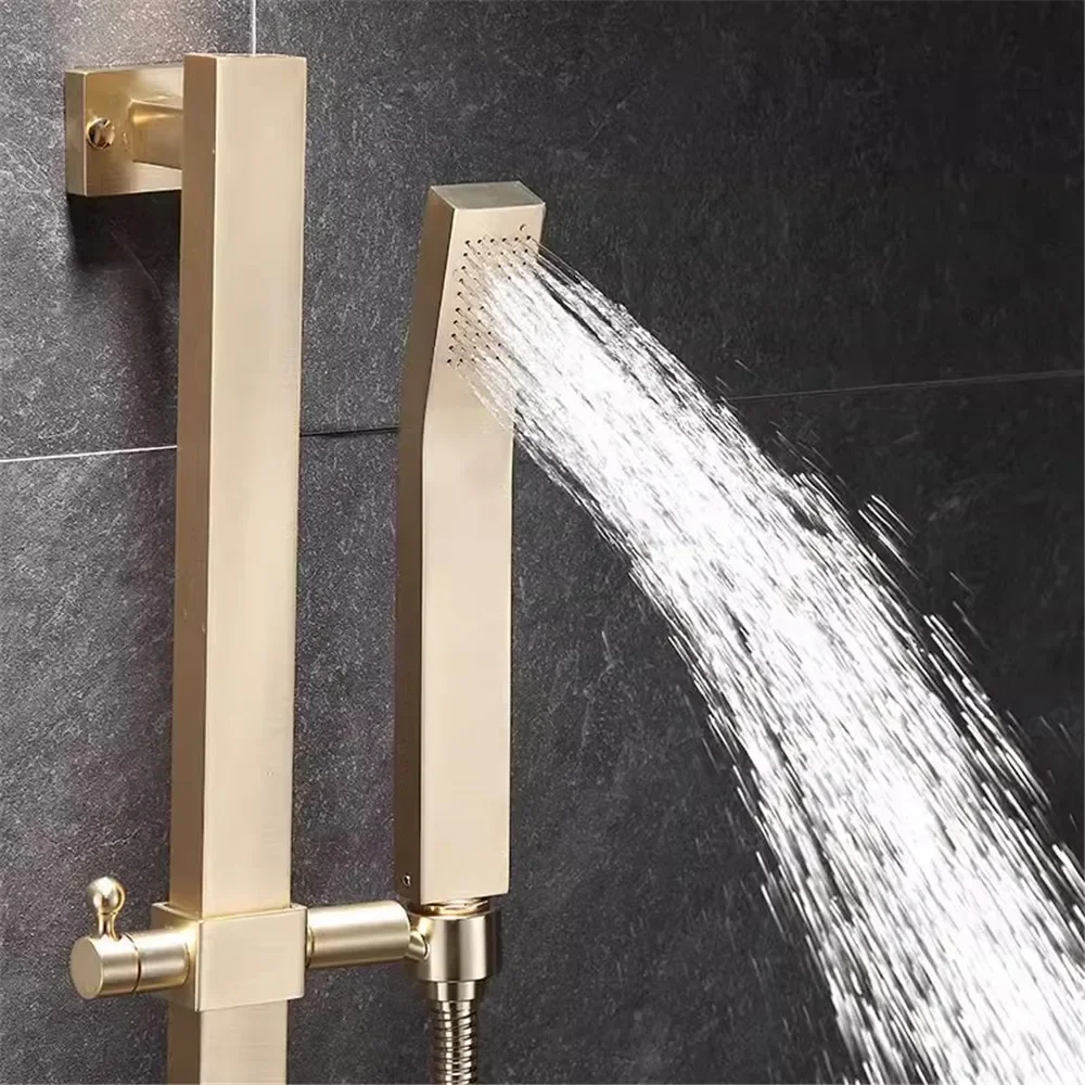 Juego de grifería para bañera y ducha de Oro pulido, grifo de ducha montado en la pared, grifos mezcladores de ducha y baño frío y caliente de latón