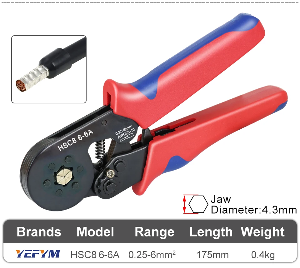 Ferrule Crimpen Werkzeug HSC8 6-4/6-6 Elektrische Crimper Zange Für Draht Ende Crimp Rohr Terminals Elektrische Schaltung Reparatur – Detail 6