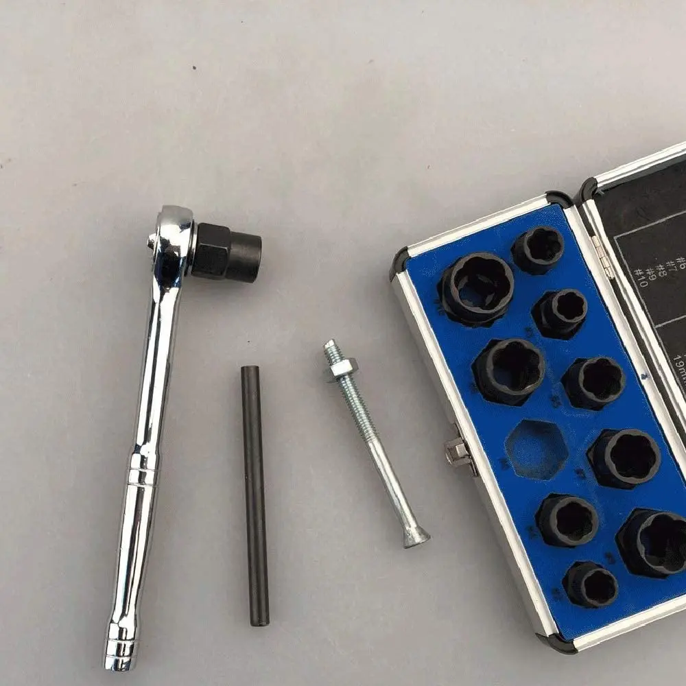 10Pcs 너트 리무버, 9-19mm 충격 너트 추출기 세트, 너트 추출기 소켓, 볼트 리무버 세트, 드라이브 소켓 키트, 잠금 소켓 도구