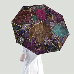 Colorful leaf Folding umbrella Gift Travel Idea Ultra light portable compact uv protection against rain parasol for women