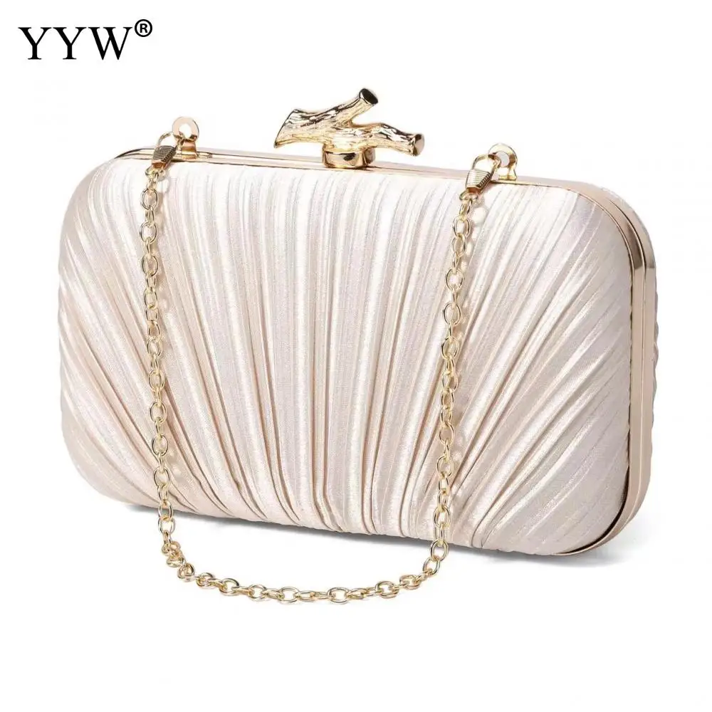 Fashion Women Elegant Luxury Satin Pleated Evening Bag 2023 Designer Shoulder Bags Female Wedding Party Clutch Purse And Handbag