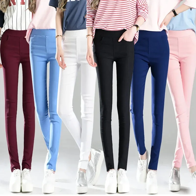 

New Leggings Trousers Women 2024 Spring Autumn Nine-Point Tights High Waist Elastic Pants Color Feet Fashion Pencil Pants Female