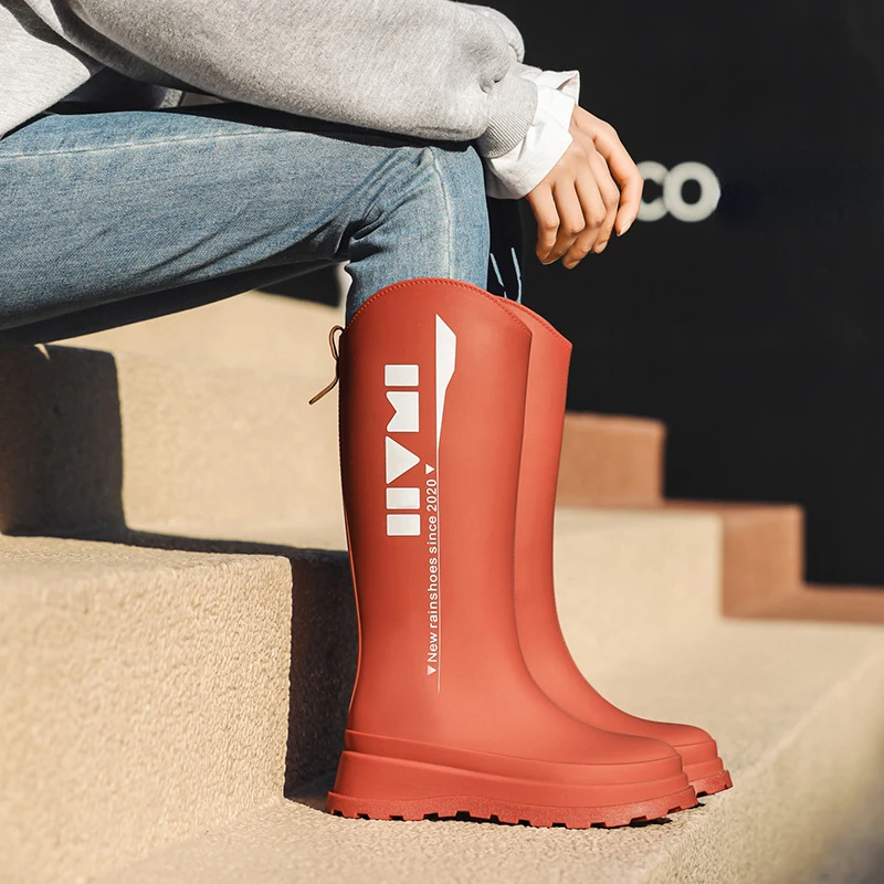 High Rubber Boots for Women Fashion Platform Rain Shoes Waterproof Work Garden Galoshes Woman Long Rainboots Fishing Footwear