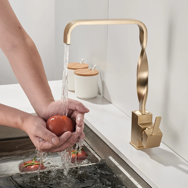 BAKALA Brush Gold Bathroom Basin Kitchen Faucet Hot Cold Wash Mixer Crane Tap 360 Rotation Sink Faucets Single Handle