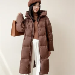 Long Down Coats New 90% White Duck Down Woman Coat Hooded Warm  Fashion Versatile Thickened  Winter Women's Clothing