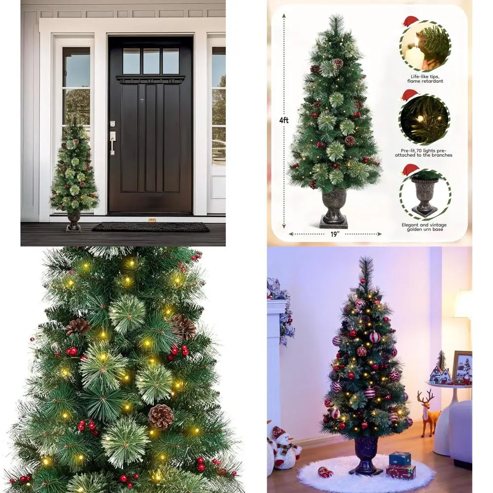 

70 LED Gold Base Flocked Snow 4ft Christmas Tree for Home Entrance Decor