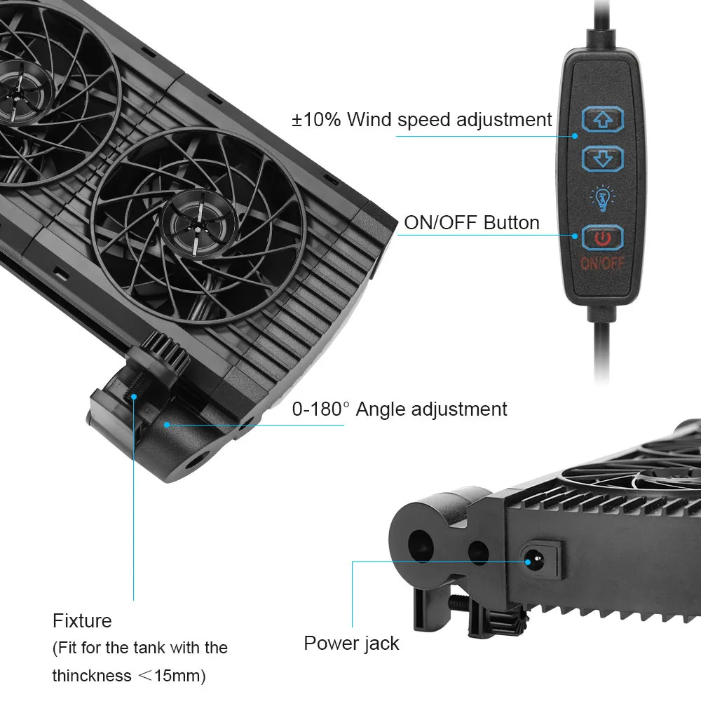 Aquarium Chiller Fish Tank Cooling Fan System Aquarium Cooling Fan Angle Adjustable for Axolotl Coral Salt/Fresh Water