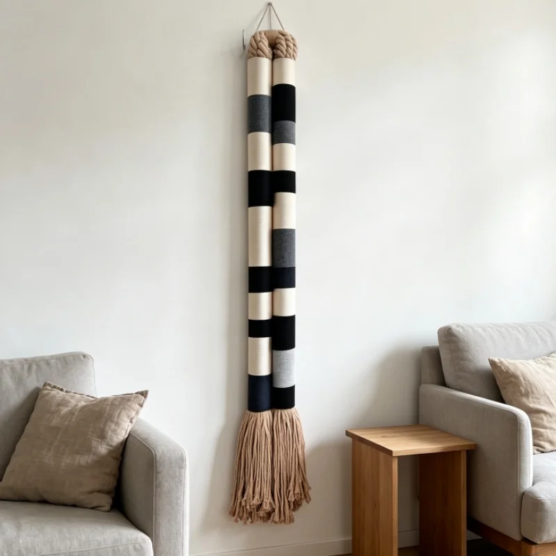 Macrame Wall Hanging Wall Art Vertical Tassel Wall Decor Modern  Fiber Wall Sculpture for Living Room Interior Decoration
