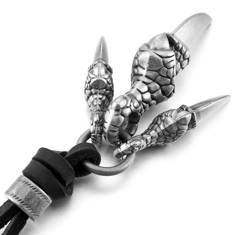 TEXU 2X Alloy Leather Pendant Necklace Dragon Claw Gothic Adjustable 16 - 26 Inch Chain Man, Woman Silver Black Color
