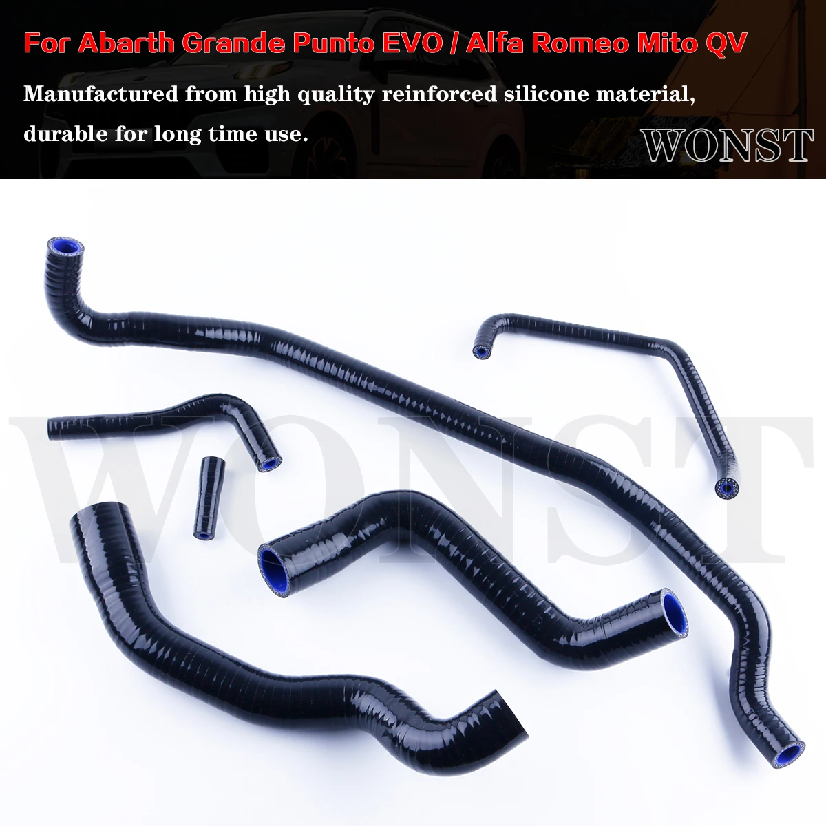

6pcs Black For Alfa Romeo MiTo QV Quadrifoglio Verde Silicone Coolant Radiator Hose Pipe Tube Kit 11 Color