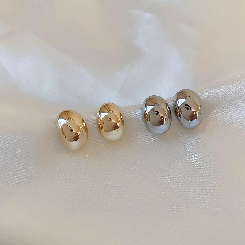 New Metal Geometry Bean Gold Silver Color Stud Earring for Women Female Sweet Jewelry Wedding Christmas Gift