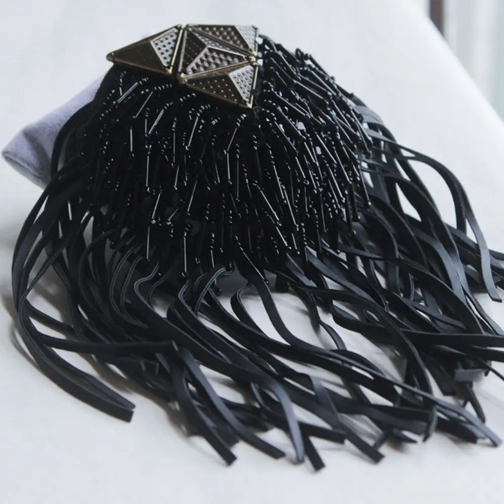 Beaded for Blazer Epaulet Leather Fringe Tassel Holder Epaulette Spikes Brooch Shoulder Brooches Women Men Suit Accessor