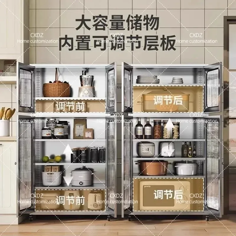 304 Stainless Steel Kitchen Cabinet Household Living Room Locker Mesh Door Multi Function Side Cabinet Storage Cupboard