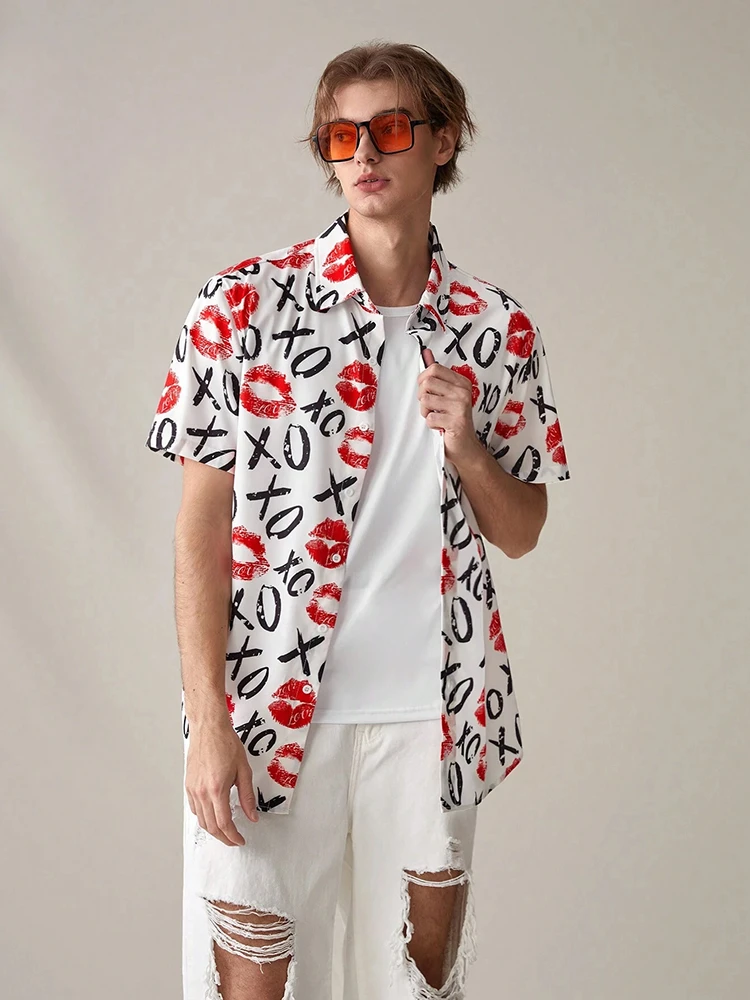 Camisa de manga corta de estilo urbano de moda para hombre, camisa de manga corta para hombre, camisa informal para fiesta de vacaciones junto al mar para hombre