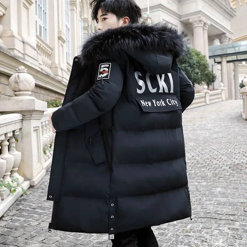 Winter New Cotton Coat Men Thickened Hooded Jacket Mid-Length Clothing Youth Overcoat Jacket Student Winter Clothes Top Fashion