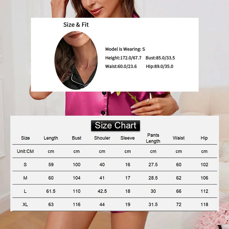 Women\'s Pajama Set Solid Color Flip Collar Button Design Short Sleeve Top and Soft Shorts Casual Comfortable Pajama 2 piece Set