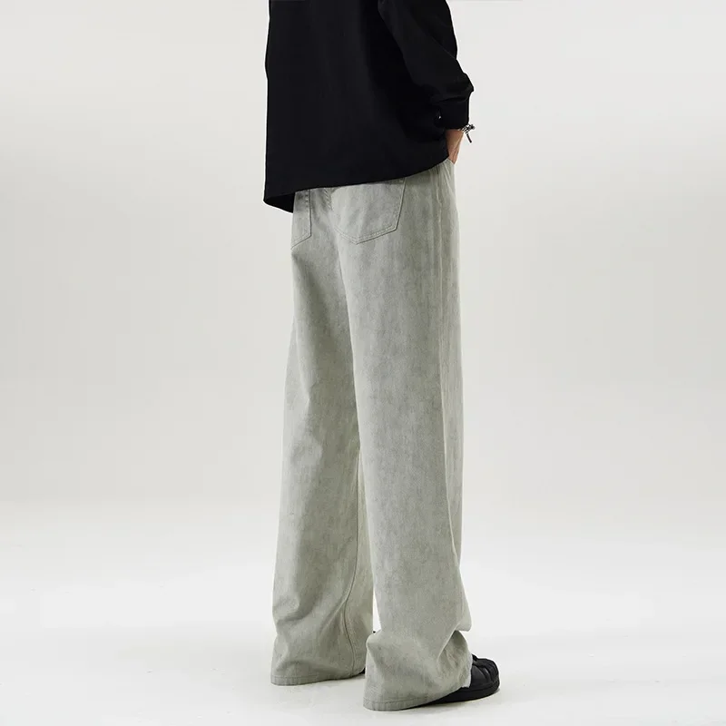 

Men Sports Loose Pockets Flare Casual Pant Boot Cut Ankle Length Pants Elastic Waist Spring Flat Solid Slight Strech Trousers