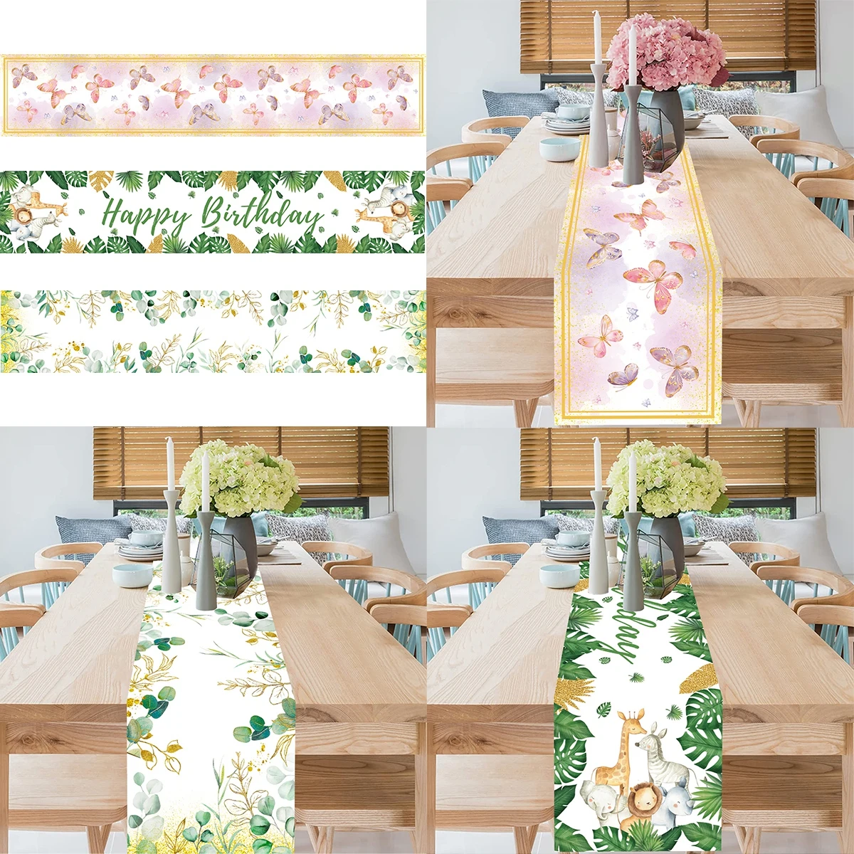 Butterfly Table Runner Green Jungle Safari Tablerunner Wedding Birthday Party Decoration Dining Table Runner Table Decoration