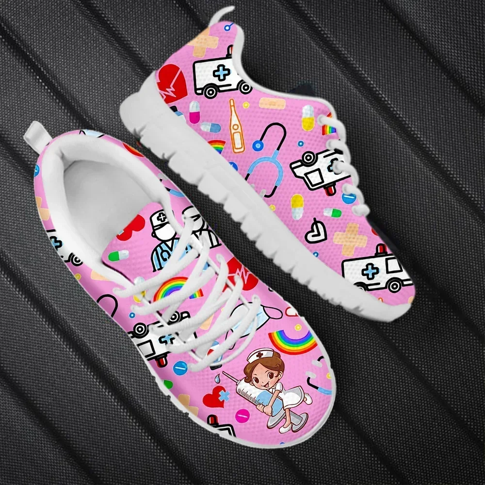 2024 New Nurse Shoes Classic Cartoon Nurse Girls Ambulance ECG Medical Pattern Lace-up Sneakers Outdoor Footwear Hot