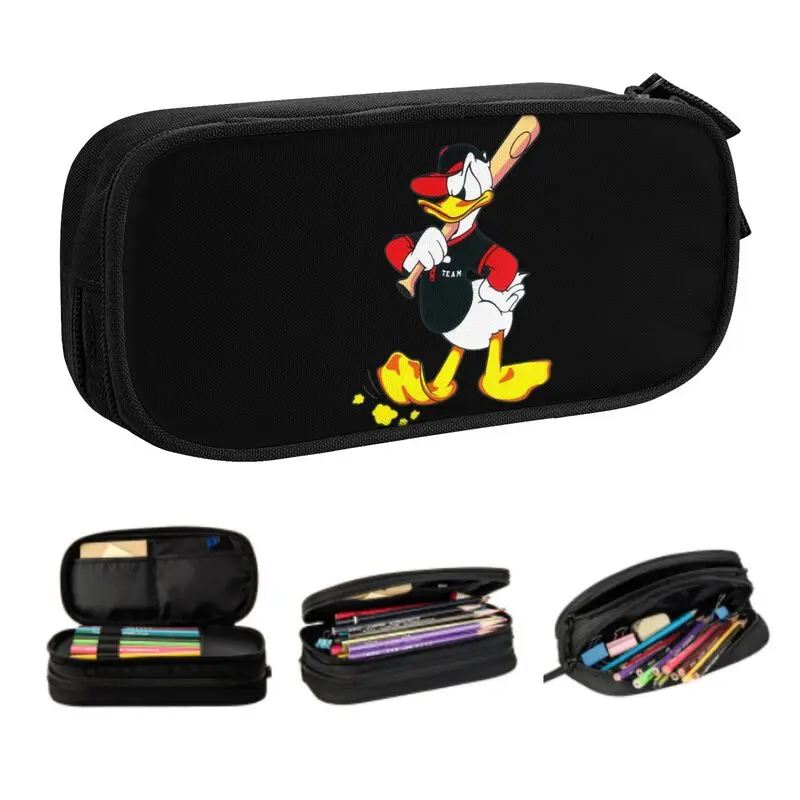 Custom Donald Duck Baseball Anime School Pencil Cases Girls Boys Big Capacity Pencil Box Students Stationery