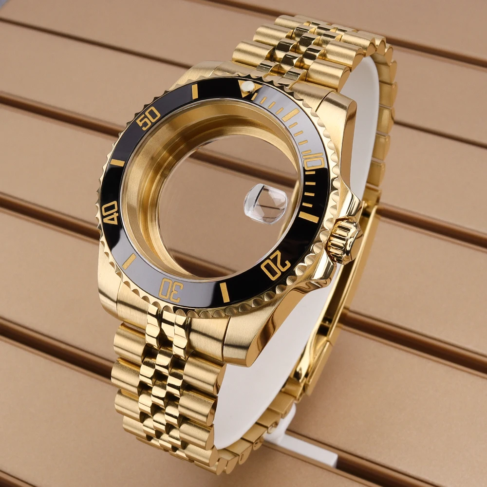 

Gold pvd 40mm Luxury Case Stainless Steel Bracelet Slide Buckle Sapphire Glas For SUB GMT NH34 NH35 NH36 NH38 Miyota8215 Eta2824