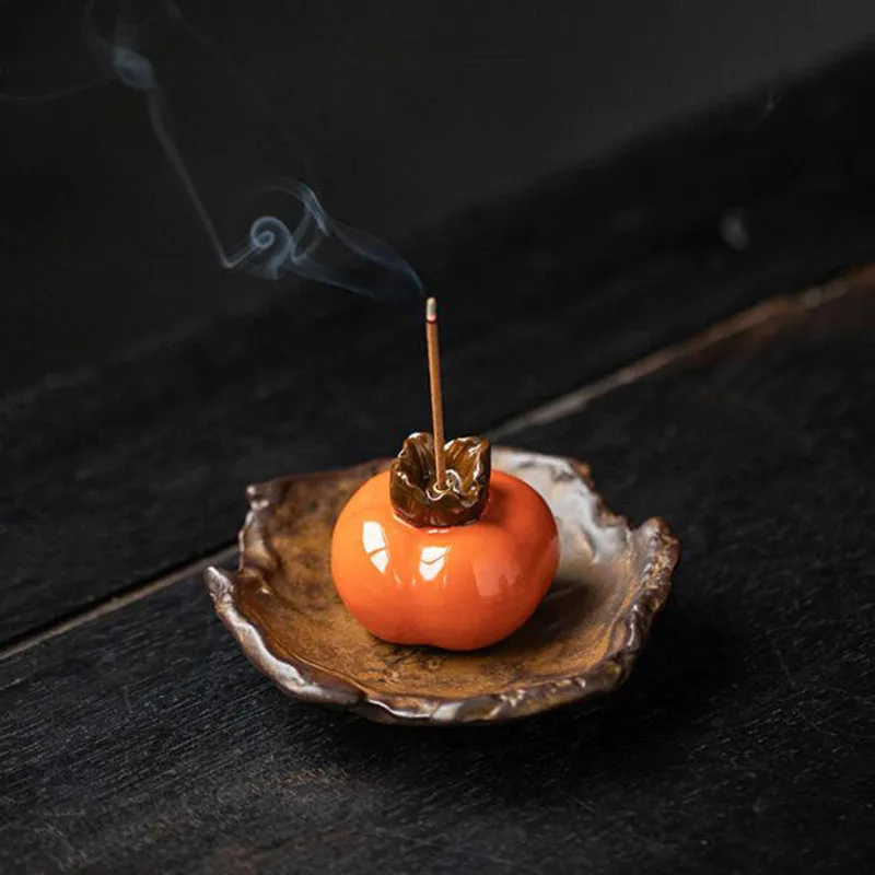 Creative Persimmon Stick Incense Holder Household Indoor Aroma Burner Sandalwood Incense Base Ceramic Censer Crafts Home Decor