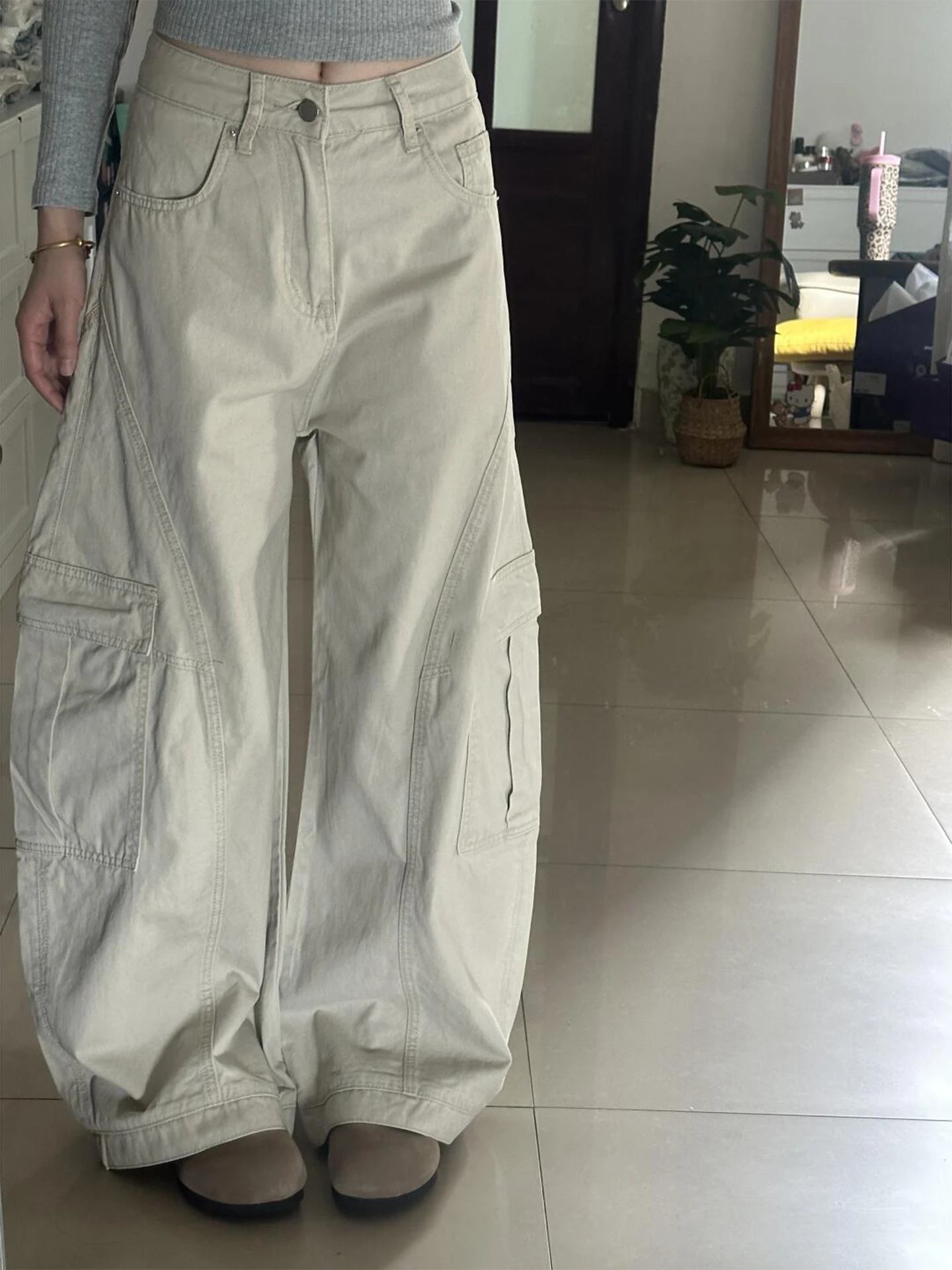 

Деконструированные рабочие брюки-карго в стиле пэчворк для мужчин и женщин, осенние, в американском ретро-стиле, широкие брюки Cleanfit