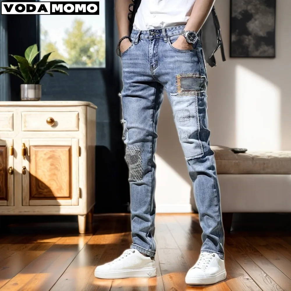 Men's jeans Stylish Ripped Jeans Pants Slim Straight Denim Clothes Men's pants New Fashion Skinny Trousers Clothes Pantalones