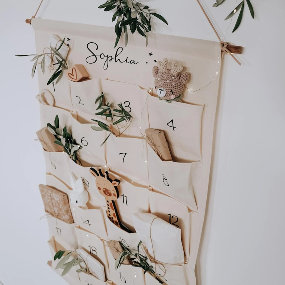 اسم شخصي عيد الميلاد العد التنازلي التقويم للأطفال للتخصيص 24 هدايا صغيرة تخزين جيب الحائط شنطة هدايا #1