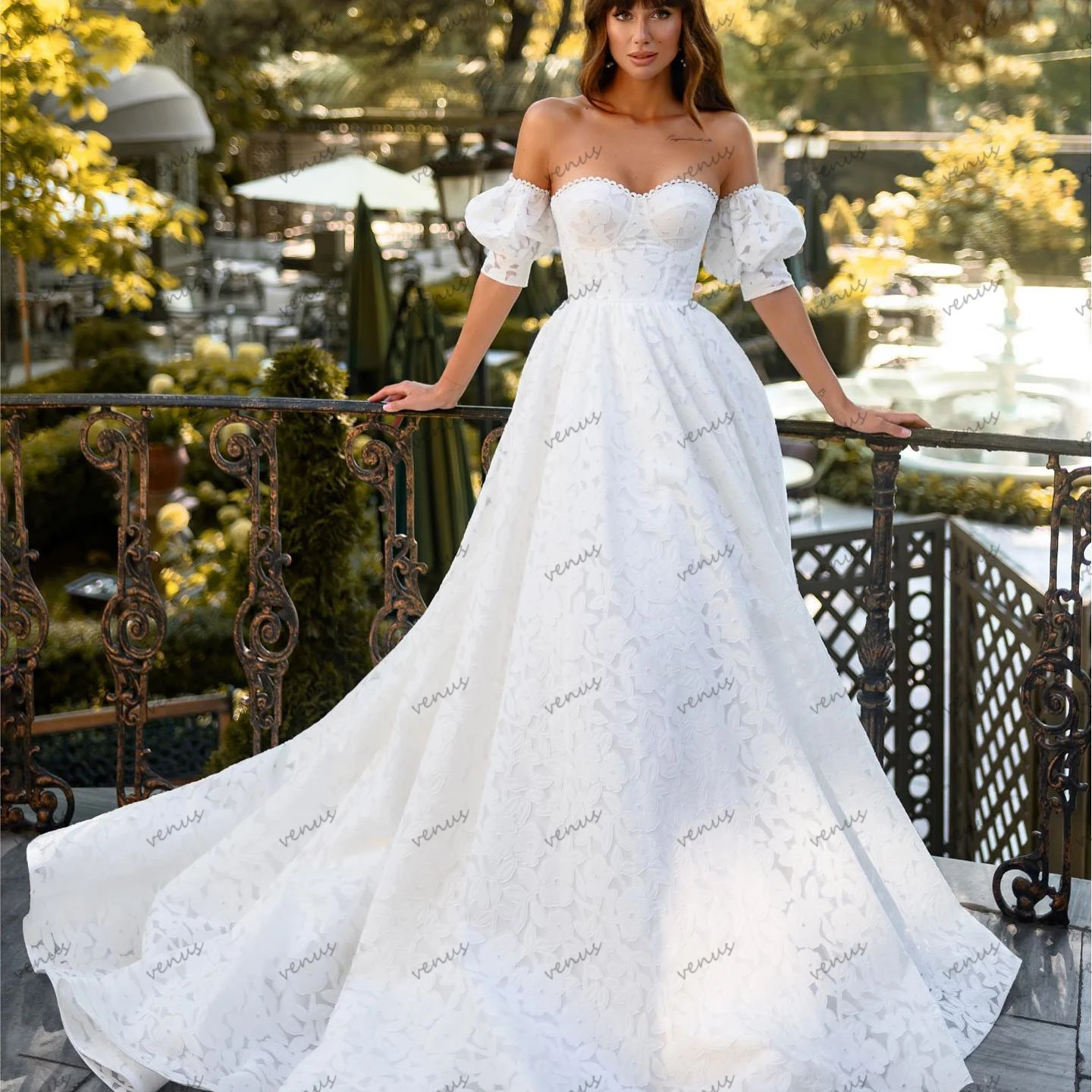 

Glamorous Wedding Dresses A Line Bridal Gowns Puff Sleeves Robes Charming Backless Dresses Vestidos De Novia Customized 2025